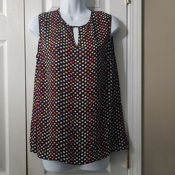 Kasper sleeveless multicolor polka dot blouse  Sz M - Picture 1 of 4